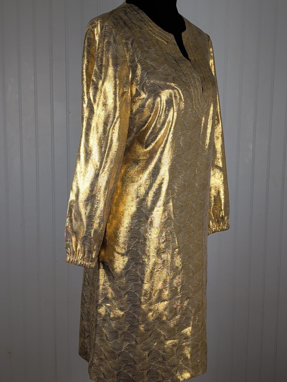Tory Burch Gold Metallic Shift Dress Size 10 - Picture 3 of 9